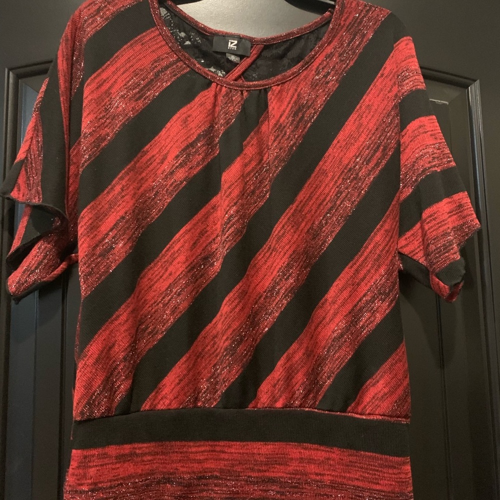 Black red and shimmer sweater blouse